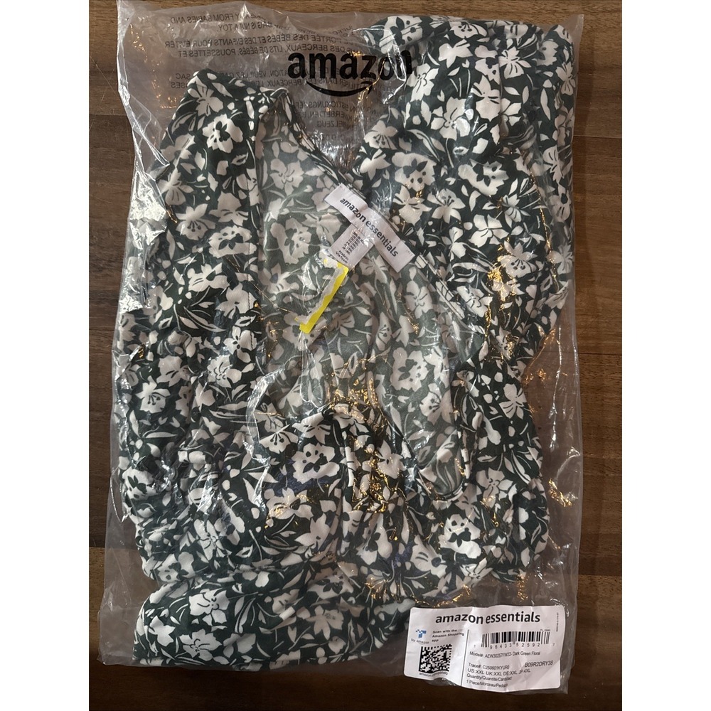Women's Sz XXL 2XL Dark Green Floral Print Short Sleeve VNeck Fit Flare Dress‎ - Picture 8 of 11